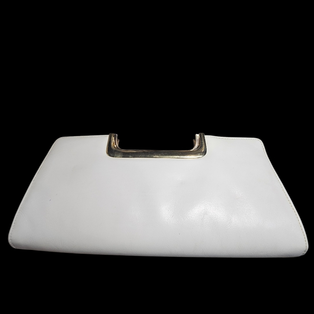 VTG Tano Wht Leather East-West Box Clutch Gld Handle '60s Pentagon Provenance